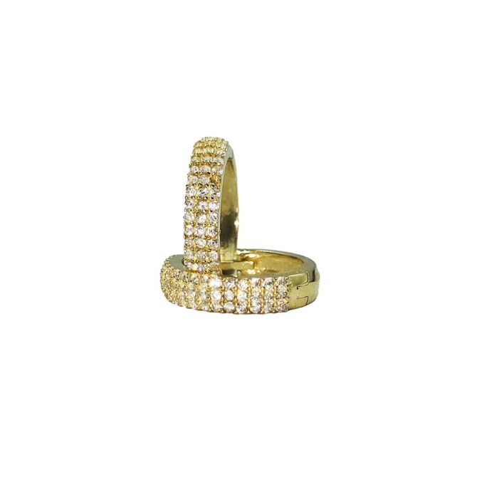 9Kt Yellow Gold Triple Row Cubic Zirconia Huggie Earring