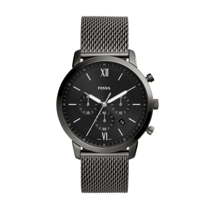 Fossil Men's Chrono Smoke Round Stainless Steel Mesh Watch