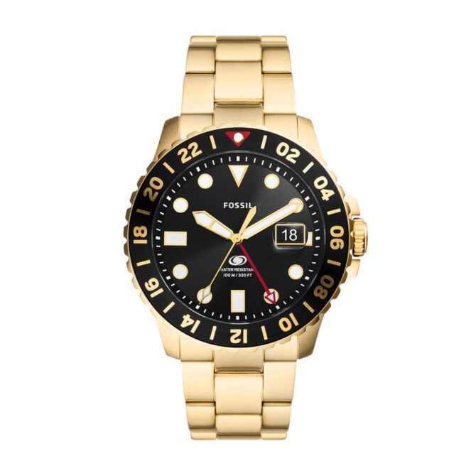 Fossil Men's Blue GMT Gold-Tone Stainless Steel Watch