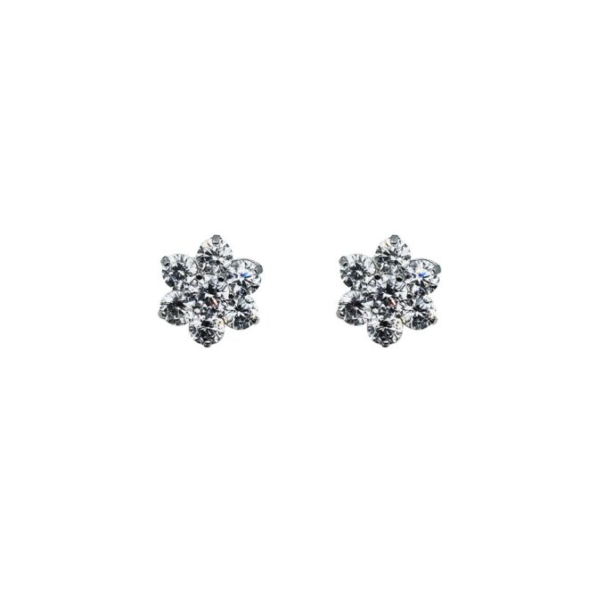 9Kt White Gold Flower Studs